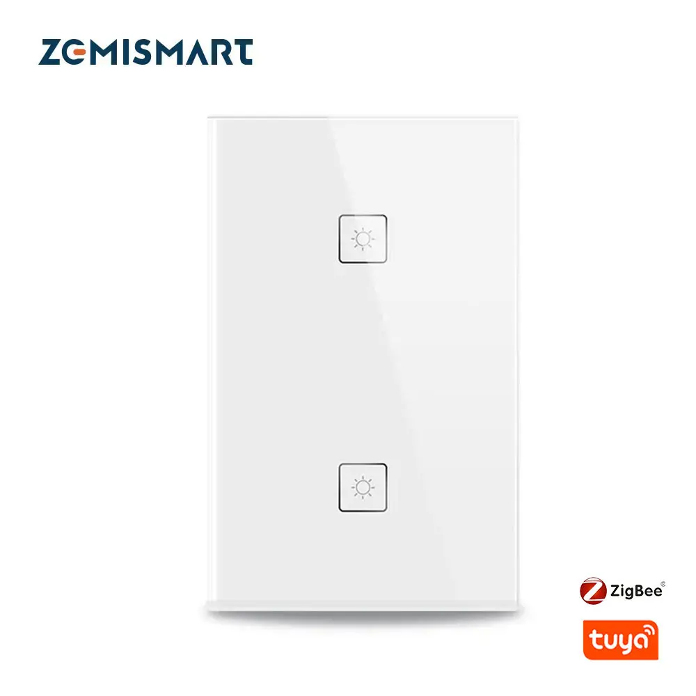 Zigbee 2 Gangs Wall Light Switch Work With Alexa Google Home via SmartThings Bridge APP Phone Voice Control