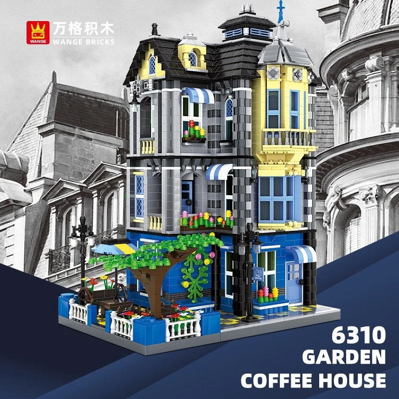 Wange Building Blocks Garden Cafe Architectural Model:European-Style Mini Particle Building Set with Flower Decorations for Kids