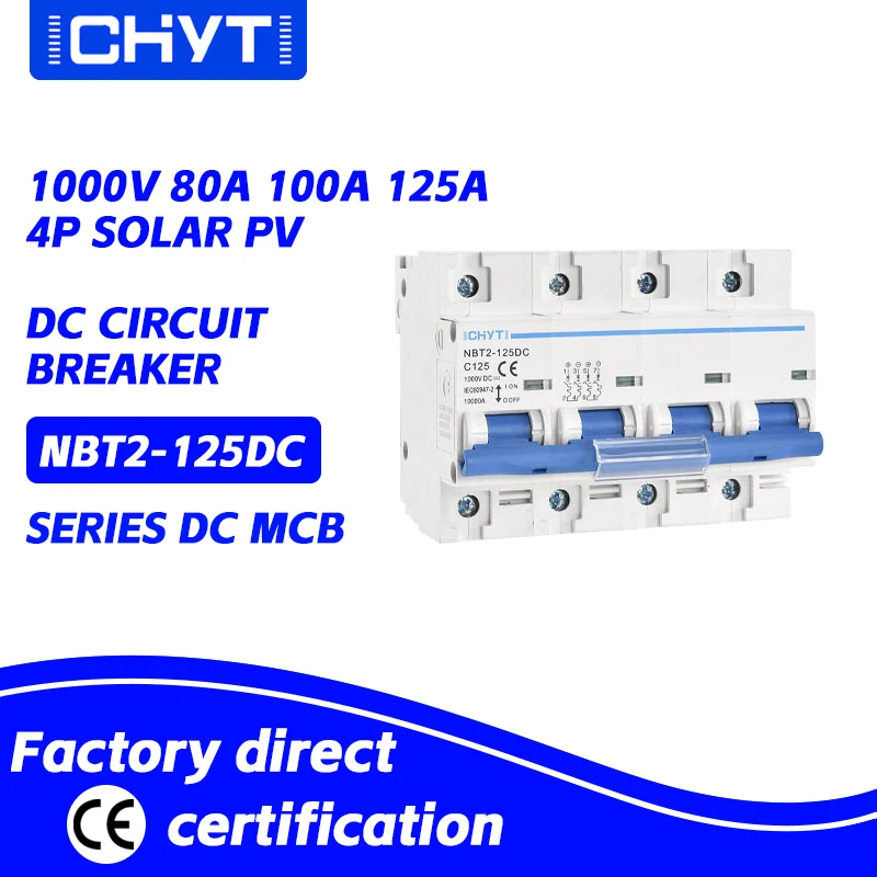 XIONGISOLAR NBT2-125DC 2P PV Din Rail DC 600V 125A 10kA C Curve Solar Switch Mini Circuit Breaker MCB