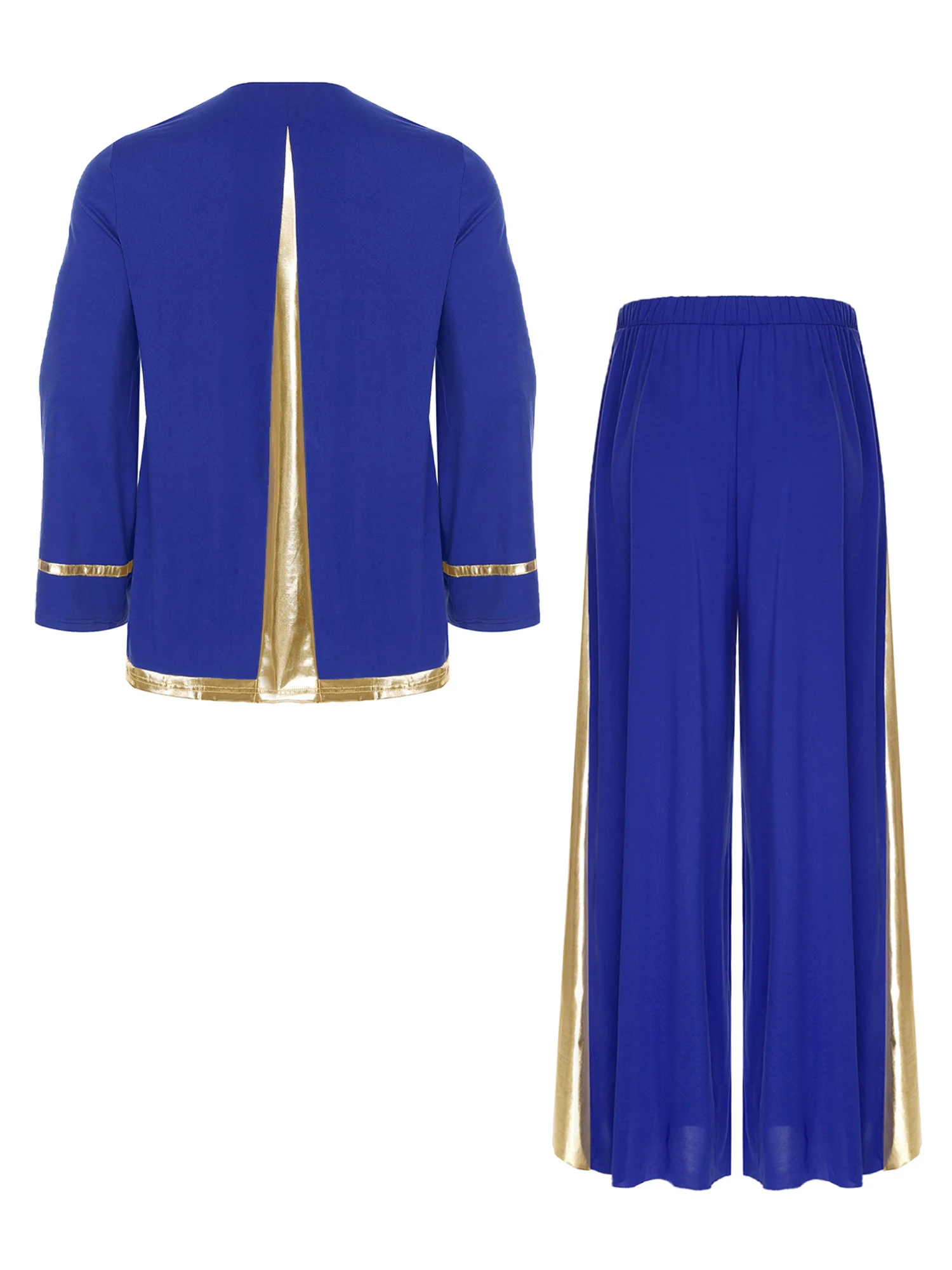 Traje de baile de adoración de alabanza litúrgica para hombre, jersey de manga larga, camisa tipo túnica, pantalones de pierna ancha, conjunto para actuación de coro de iglesia