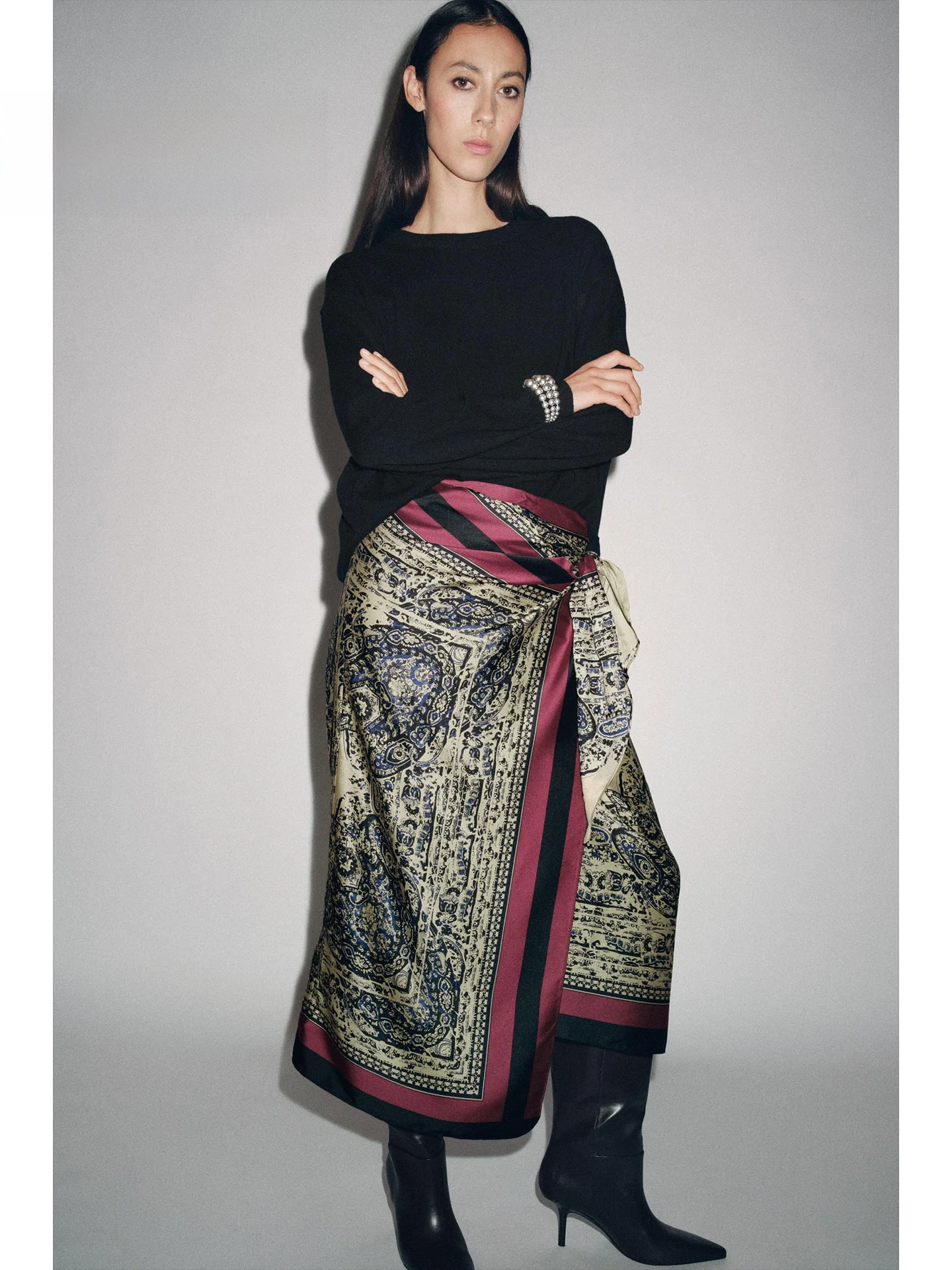 Casual Wrap Scarf Style Half Skirt Design Sensation  Autumn New Arrival Women's mid Waist Straight Cut Printed Skirt