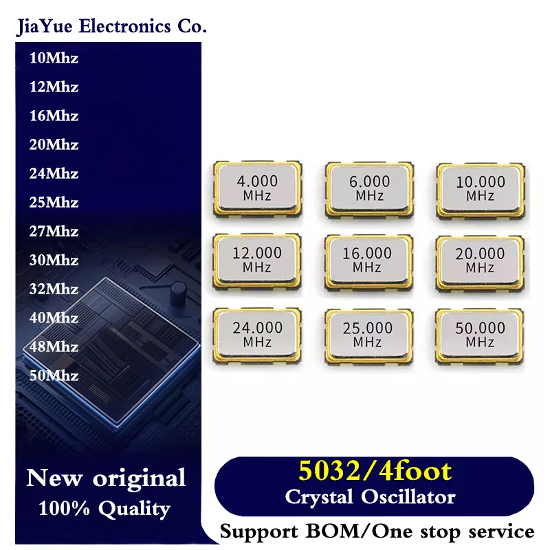 5pcs 5032 SMD 4Pin Active Crystal Oscillator 8.000MHz 4Mhz 6Mhz 8Mhz 10Mhz 12Mhz 16Mhz 20 24  25 27 30 32 40 48 50Mhz 5.0*3.2mm