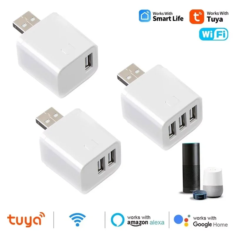 Smart Micro USB Adaptor Switch WiFi Mini 3 2 1 USB Power Adaptor Fast Charging Smart Life Works With Tuya Alexa Google Assistant