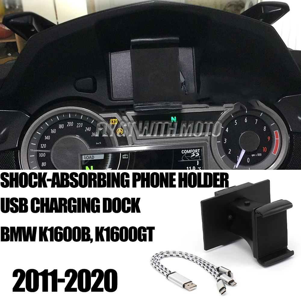 

New Motorcycle Accessories Shock Absorption Mobile Phone Bracket USB Charging Holder For BMW K1600B K1600GT K1600GTL 2011-2020