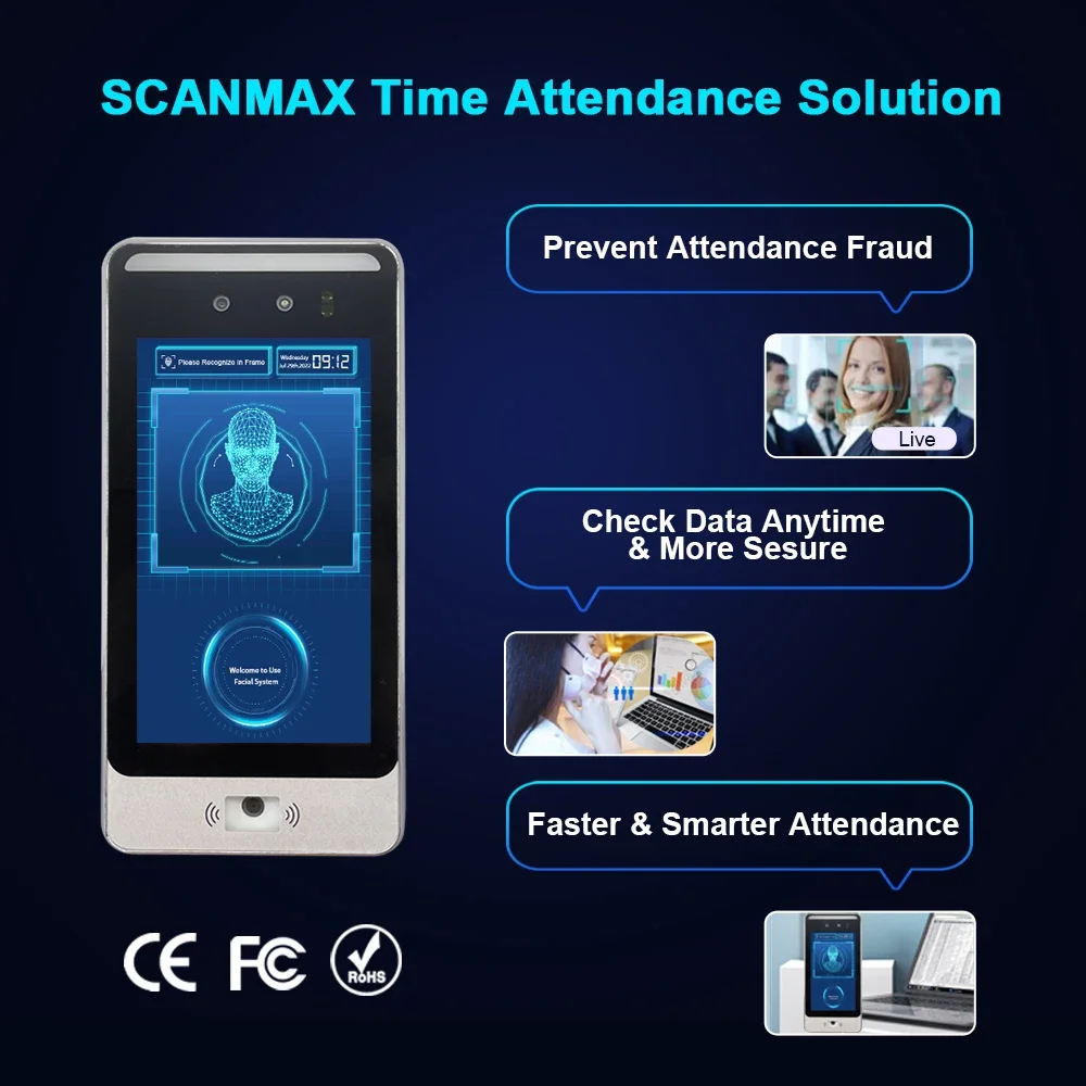 007 001 AI Biometric Face Recognition Terminal Turnstile QR Code Reader Time Attendance Machine for Access Control Indors