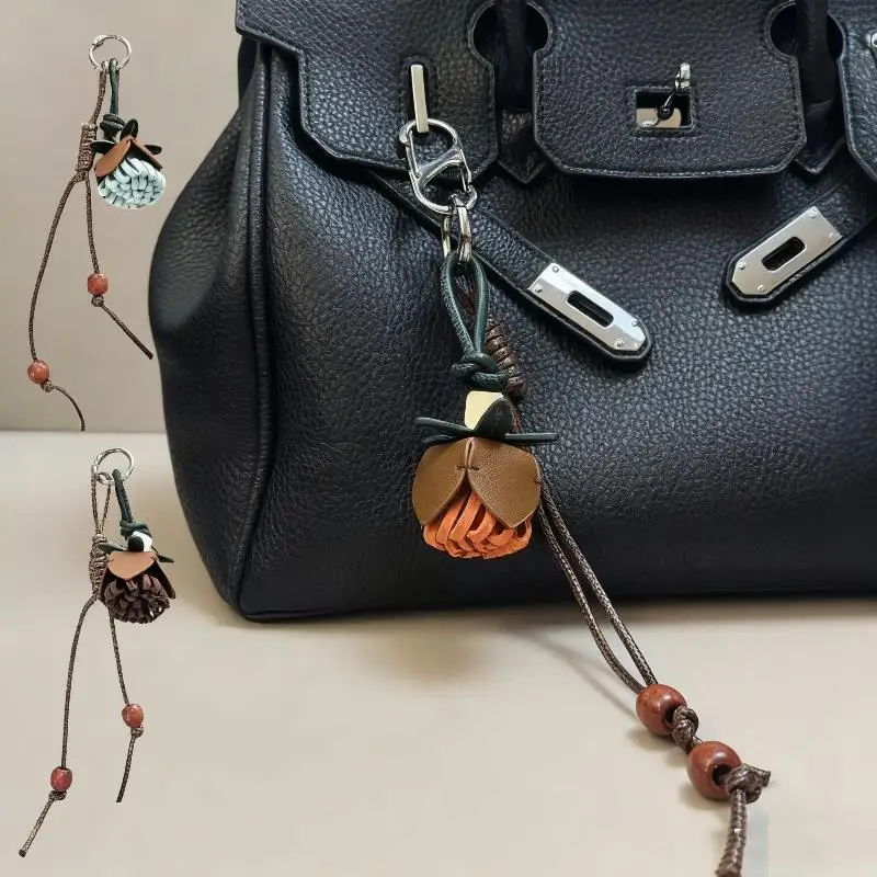 

Pine Cone Flower Braided Rope Pendant Tassel Ball Backpack Pendant Decoration PU Leather Flower Bead Bag Charm Keychains