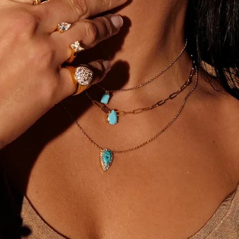High Quality Geometric Fashion Jewelry Water Drop Heart Shaped Turquoises Stone Delicate Necklace Gold Color Fashion Jewlery
