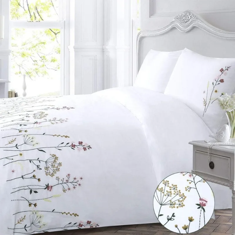 

Floral Duvet Cover Set Country Girls Spring Pretty Botanical Bedding Set Embroidered 3 Pieces Branches Quilt Cover