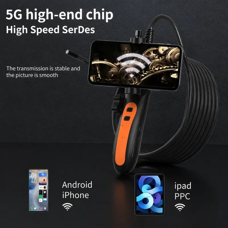 8mm Wireless Endoscope Camera 180 Degree Steering Inspection Borescope with 8 LED Lights for Car Repair IOS Android