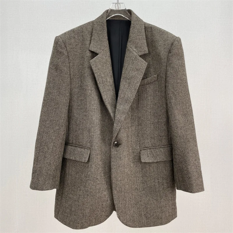 women's jacket 2026 winter new one button slim fit women's suit jacket High quality wool blend women's coat women's outerwear