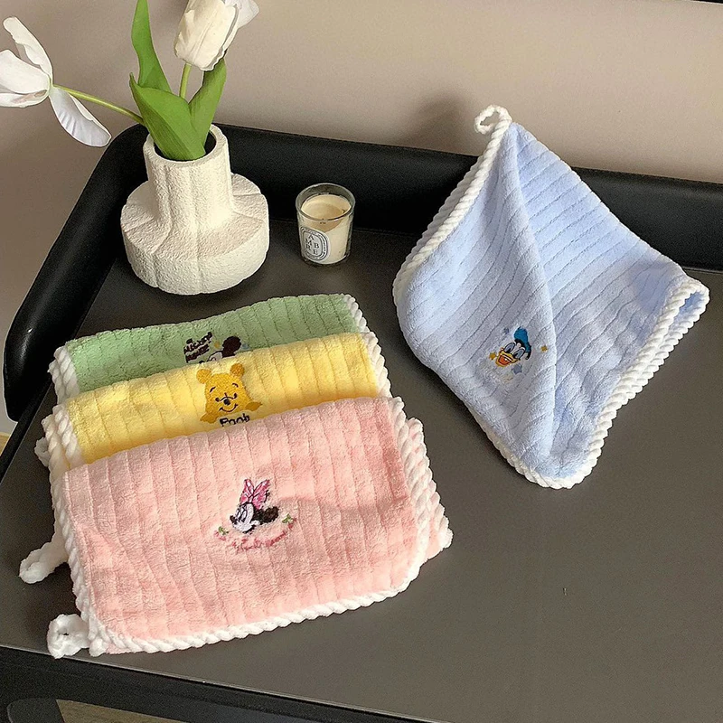 Disney Mickey Towel Kawaii Pooh Bear Washcloth Super Soft Thickening Cotton No Shedding Baby Bibs Handkerchief Kids Face Towels