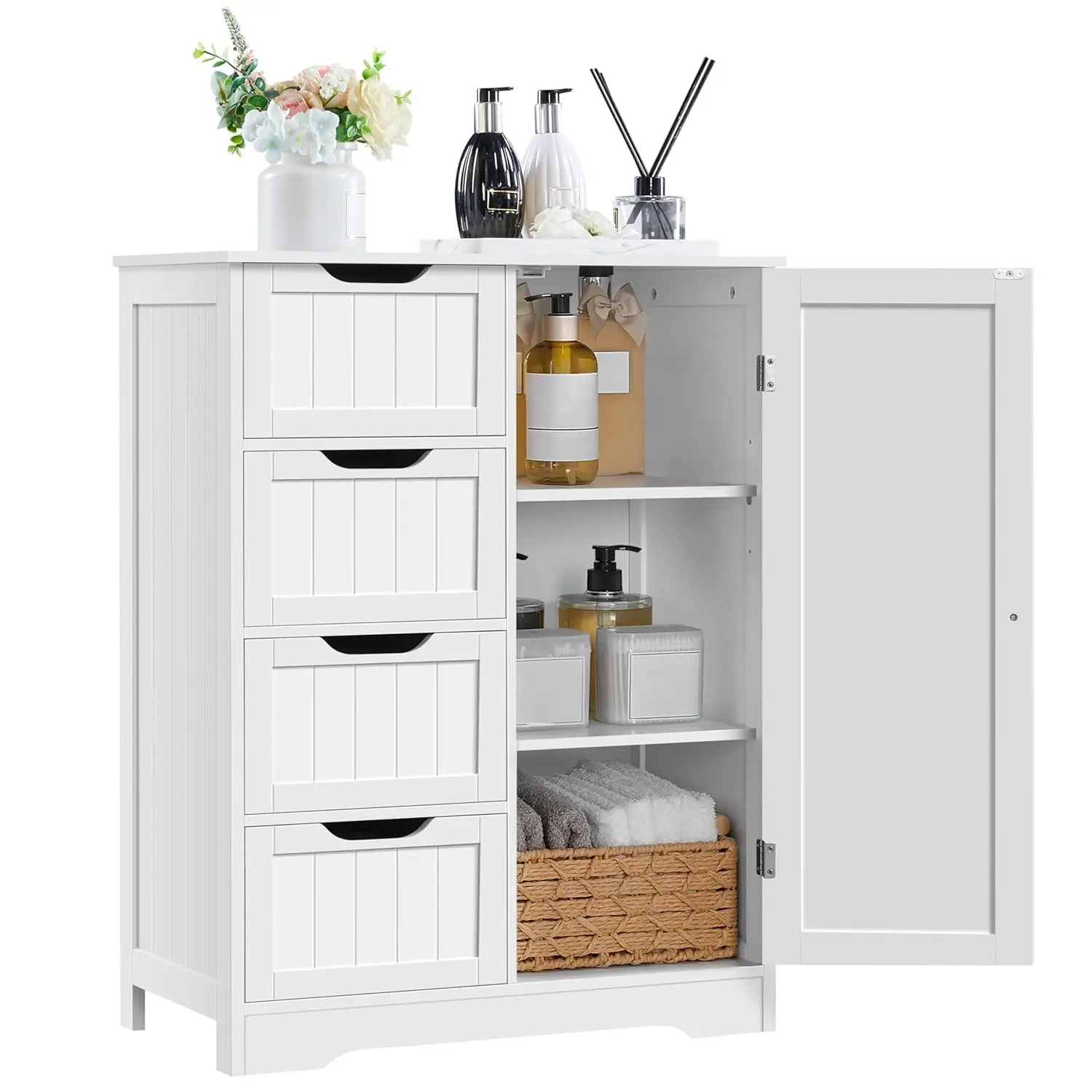 

Большой напольный шкаф для ванной комнаты с 4 ящиками и одной дверцей, отдельно стоящий шкаф для хранения для гостиной, на заказ