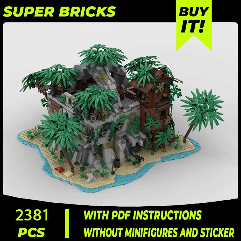 MOC Building Blocks Pirate Island Jungle Cabin Model Technical Bricks DIY Assembly Medieval Architecture Toys For Child Gift