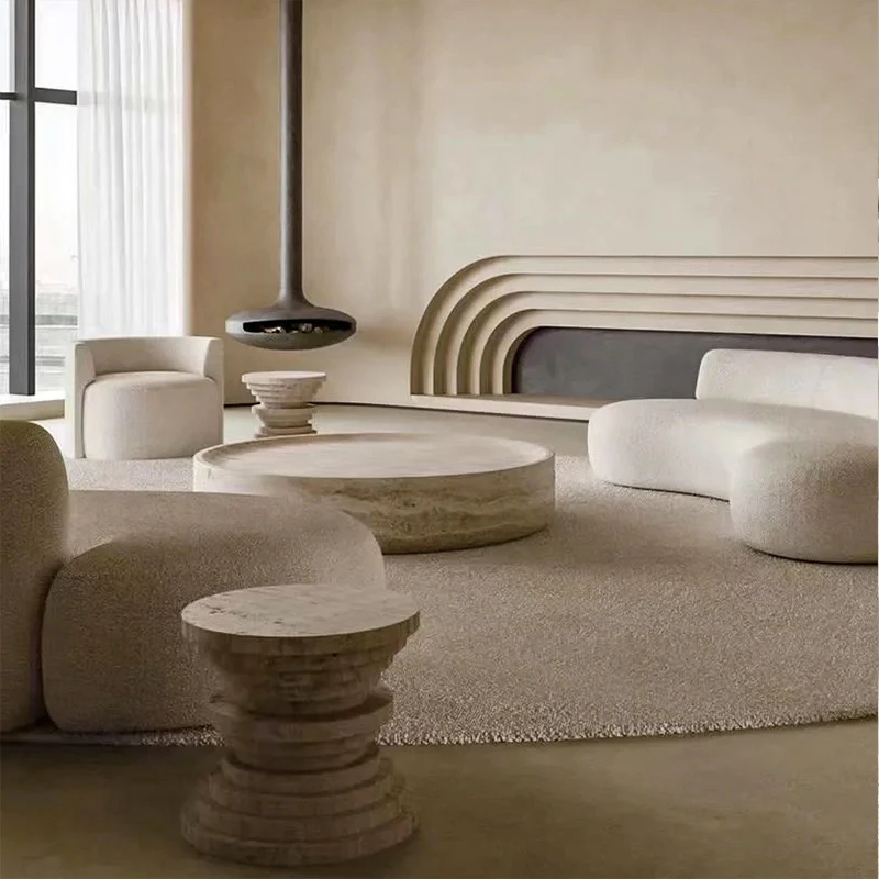 Wabi-sabi Table modern center tea table big round Travertine coffee table for living Room furniture
