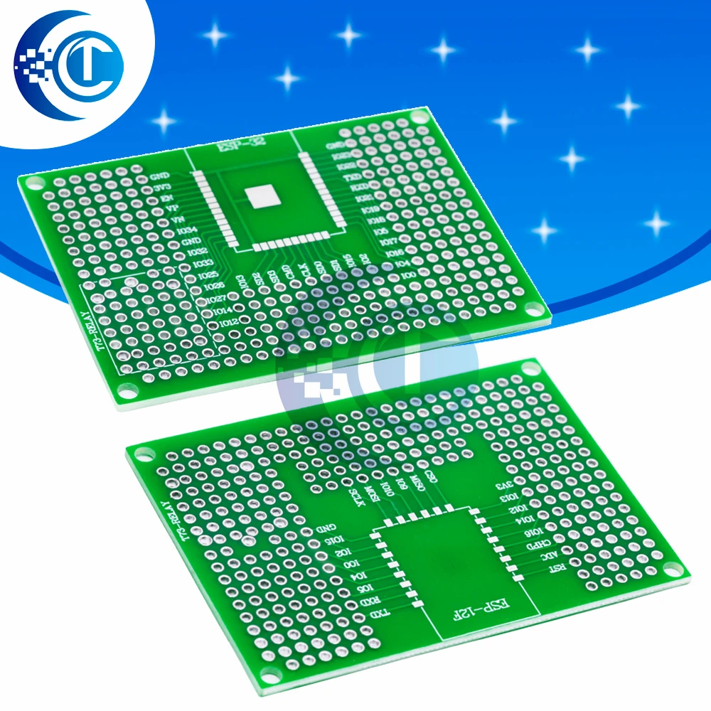 Universal 50x70mm Double-Sided Protoshield Breadboard – Perfect for ESP8266 (ESP-12F/12E) and ESP32/ESP32S Development