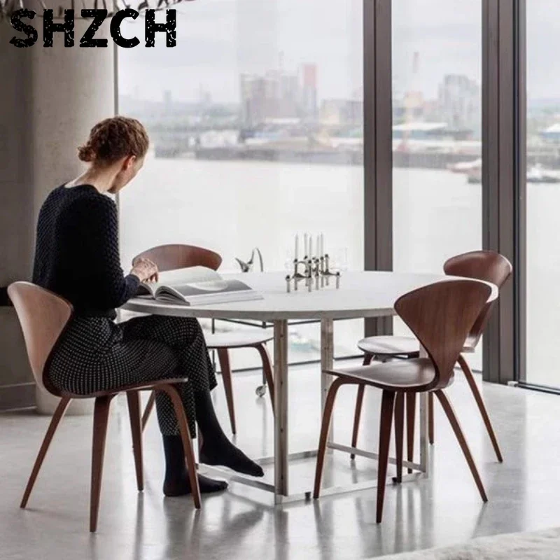 Walnut Colore Negotiation chair Solid Wood Living Room Leisure Chairs modern designer Coffee Shop Dining Chair with Backrest