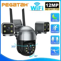 BIG SALE 12MP HD Three Screen WIFI IP Camera Outdoor 6K Three Lens Camera AI Human Detection Waterproof CCTV Video Security Cam