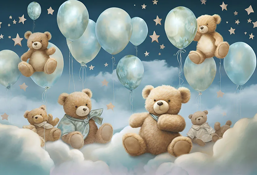 Mehofond Photography Background Cute Bear Balloon Stars Cloud Kid Birthday Party Cake Smash Portrait Decor Backdrop Photo Studio