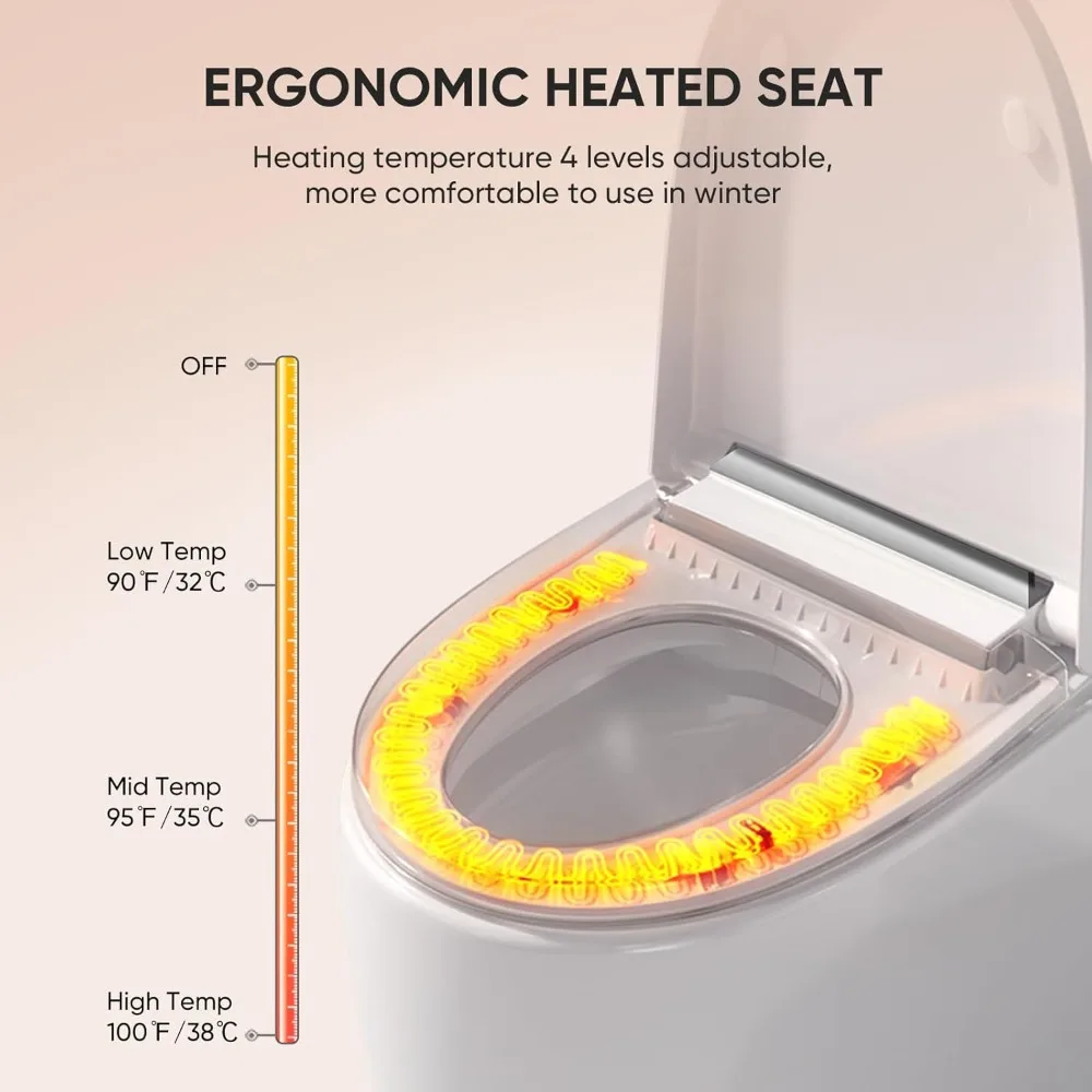 Smart Toilet with Built-in Heated Seat, Tankless Toilet with Auto Flushing,Adjustable Seat Temp, Flush Remote Control, Elongated