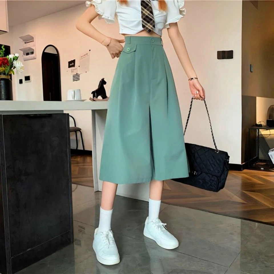 กางเกงกระโปรงกางเกงขาม้าทรงหลวมเอวสูงกางเกงสาวออฟฟิศเข้าได้กับทุกชุดเทรนด์ใหม่ฤดูร้อน