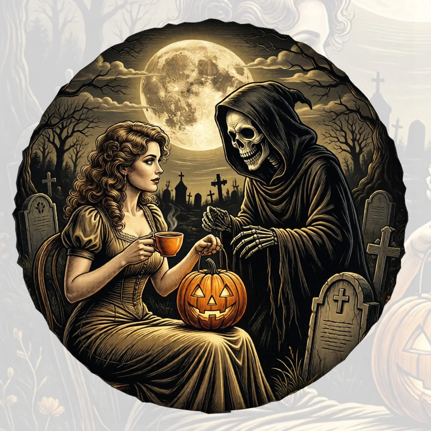 1pc Spare Tire Cover Vintage Halloween Coffee Encounter Weatherproof Dustproof Wheel Protectors Universal Wheel Covers Fit For T