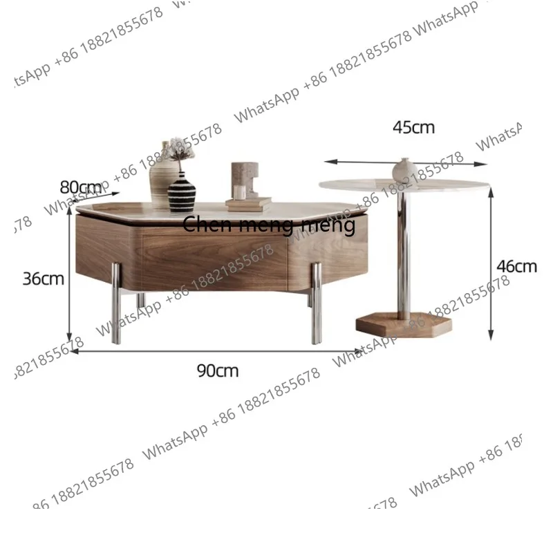 Square coffee table, light luxury living room household retractable belt storage size coffee table combination