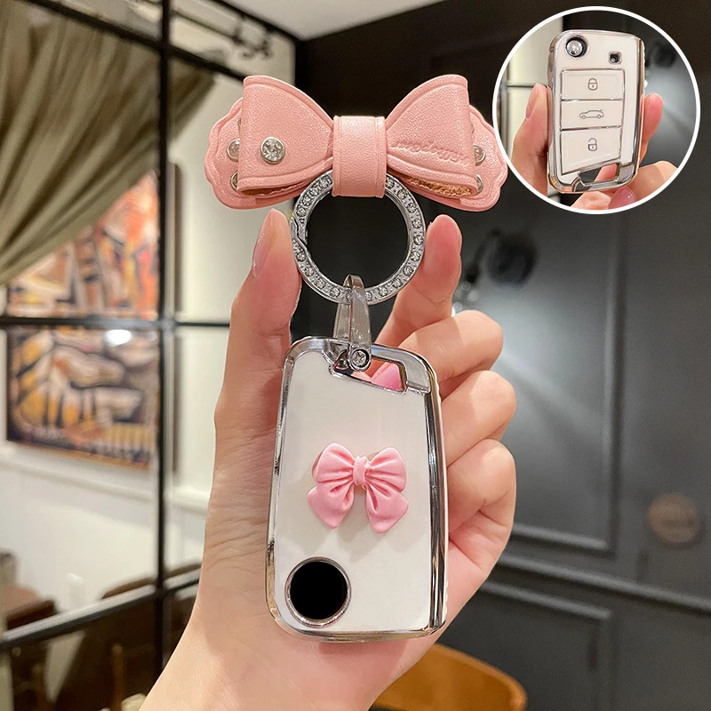 

Чехол для автомобильного ключа из ТПУ, чехол для дистанционного управления, держатель для ключей, брелок для ключей для VW Volkswagen T-ROC Golf 7, Polo Tiguan T-Cross Jetta EOS Beetle