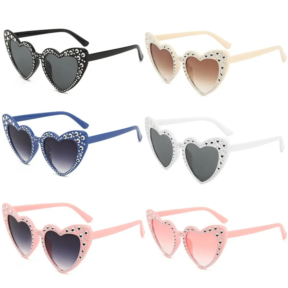 Sun-Protective Heart-shaped Sunglasses Hip Hop Rhinestone Decoration Driving Glasses Eyewear Party Glasses