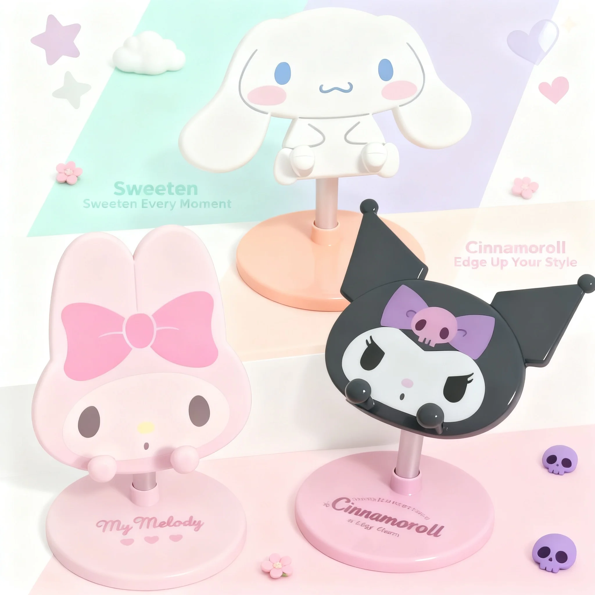 

Kuromi Melody Foldable Portable Phone Stand Soft Silicone Anti Slip Base Compatible with All Smartphones Tablets Gift