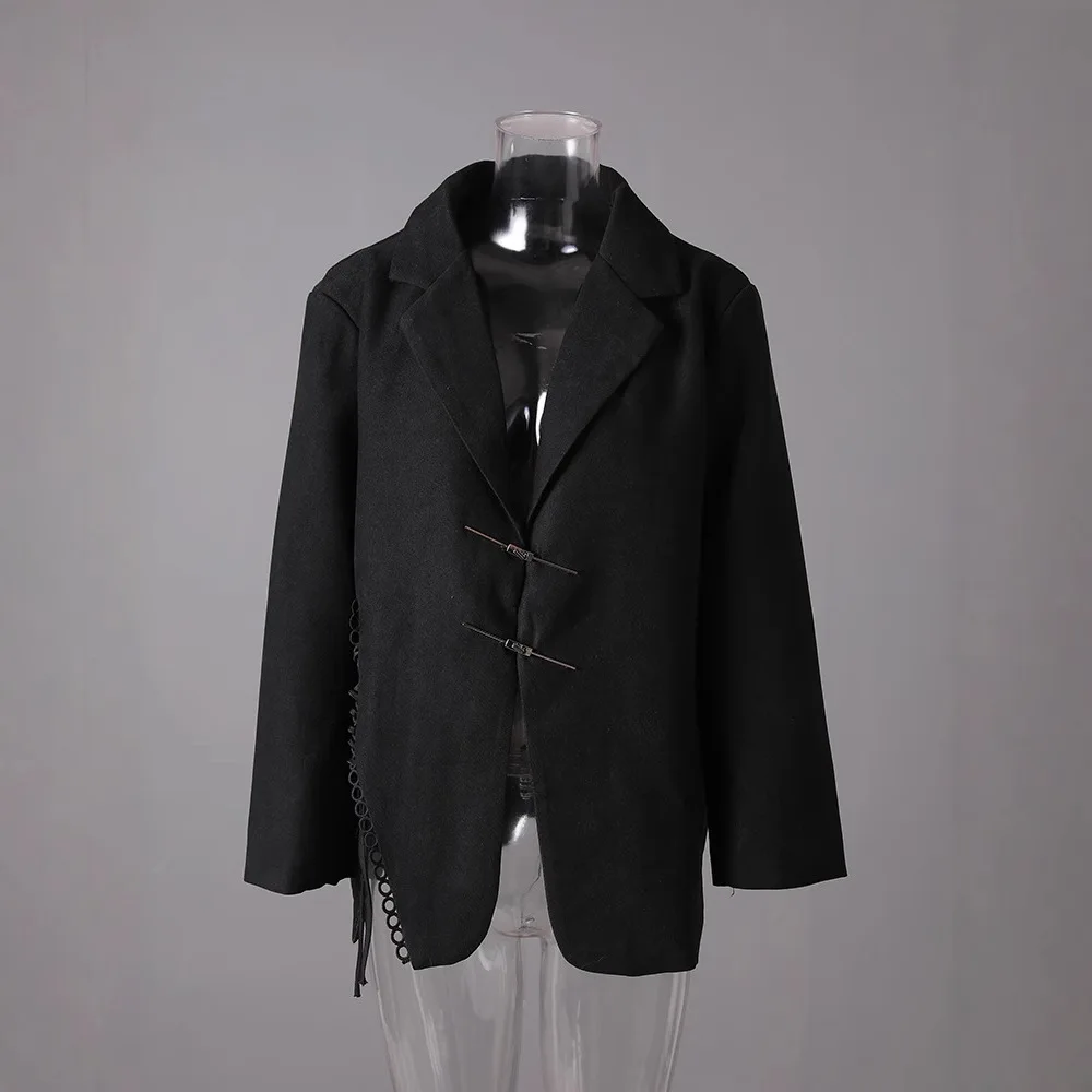 

SuperAen Asymmetrical Lace-up Design Solid-color Casual Elegant Blazer for Women Autumn and Winter Coats