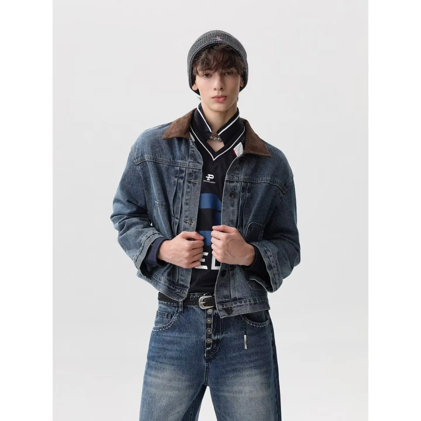 

Мужская джинсовая куртка в стиле ретро, модная брендовая куртка Haome, высококачественная куртка с воротником-стойкой, одинаковая пара, осень 2025 г.