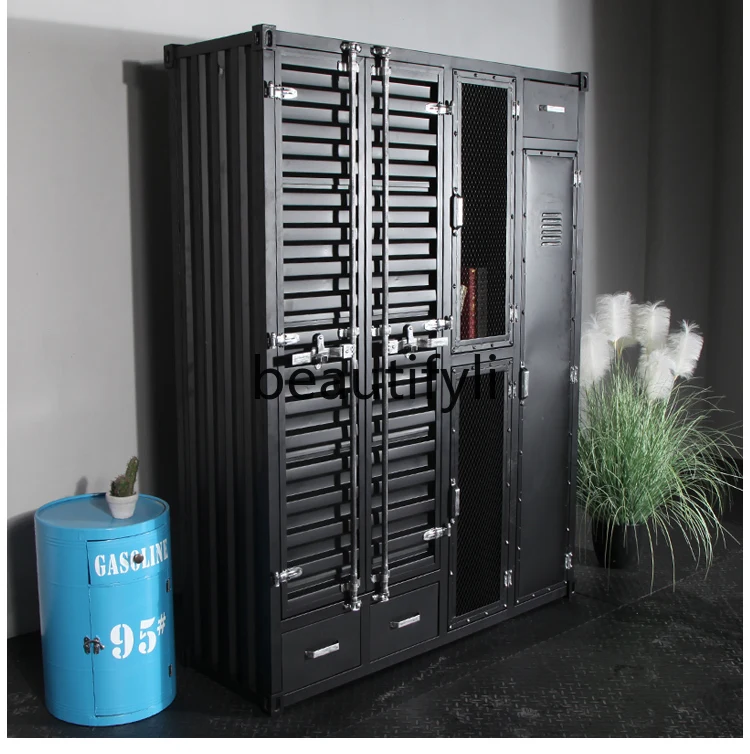 

Industrial Style Iron Art Container Bedroom Dressing Storage Cabinet Wardrobe Hat Shoe Cabinet Storage Cabinet