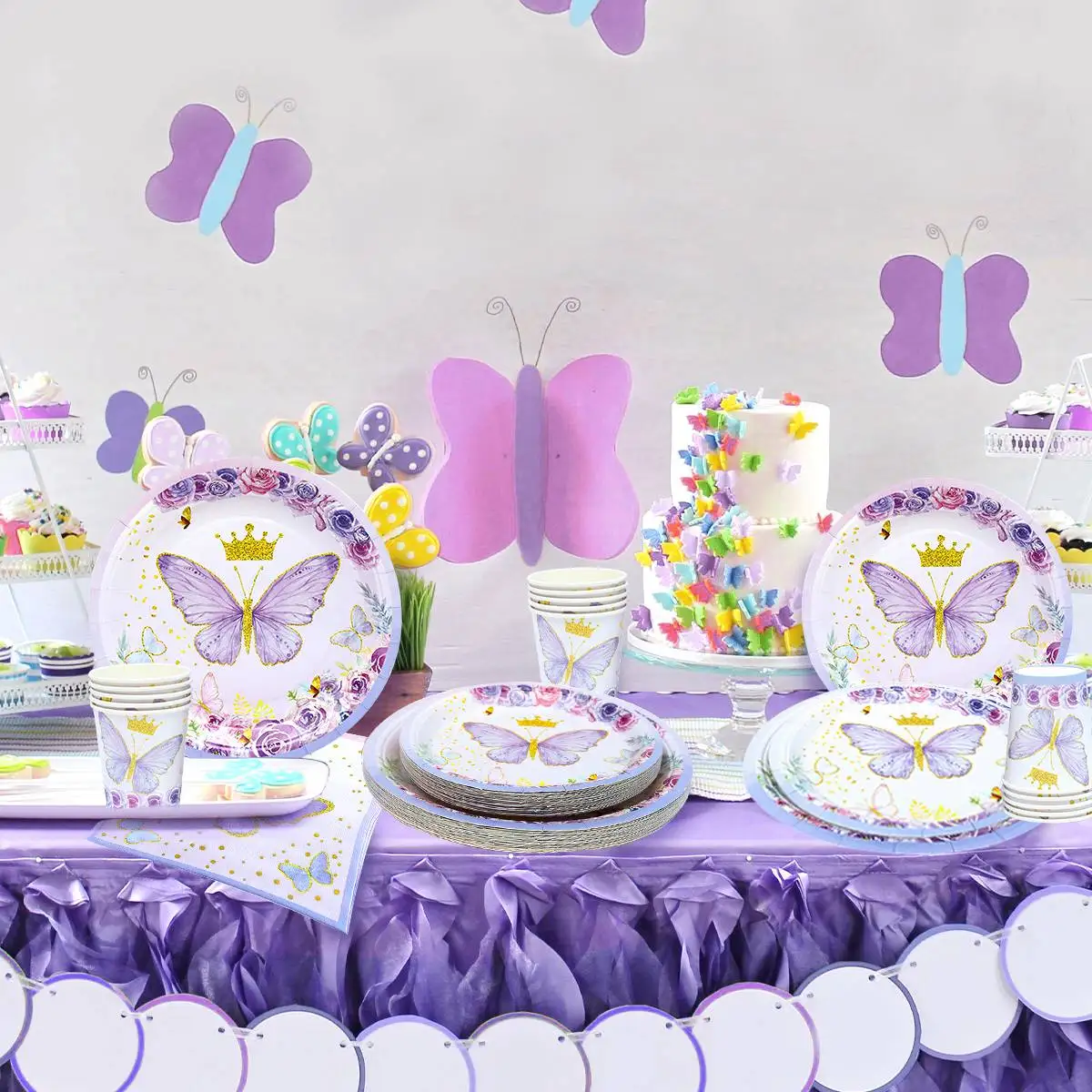 Purple Butterfly Disposable Tableware Napkin Butterfly Birthday Party Decor Girl Baby Shower Baptism Gender Reveal Supplies