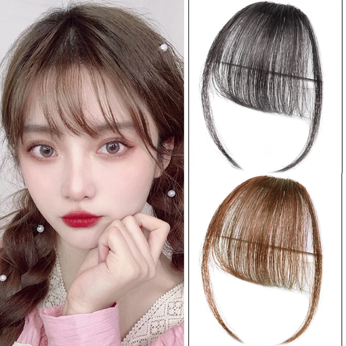 

Синтетический протеиновый шелковый парик с челкой, слегка прямой парик с бакенбардами, женский цельный зажим с челкой, коричневый, черный, повседневная одежда