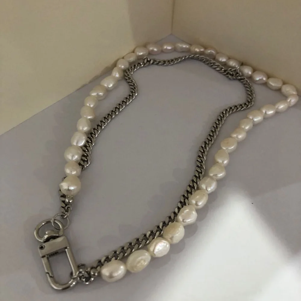 Tone Eleganc Double Layered Chain Pearl Choker Necklace for Women Kpop Charms Stylish Feminine Jewelry