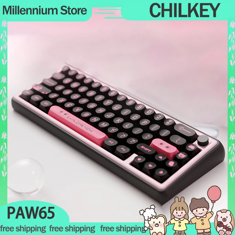 

Chilkey Paw65 Mechanical Keyboard Rgb 3mode Gamer Keyboard With Knob Aluminum 66Keys Hot Swap Customization Pc Accessory Gifts