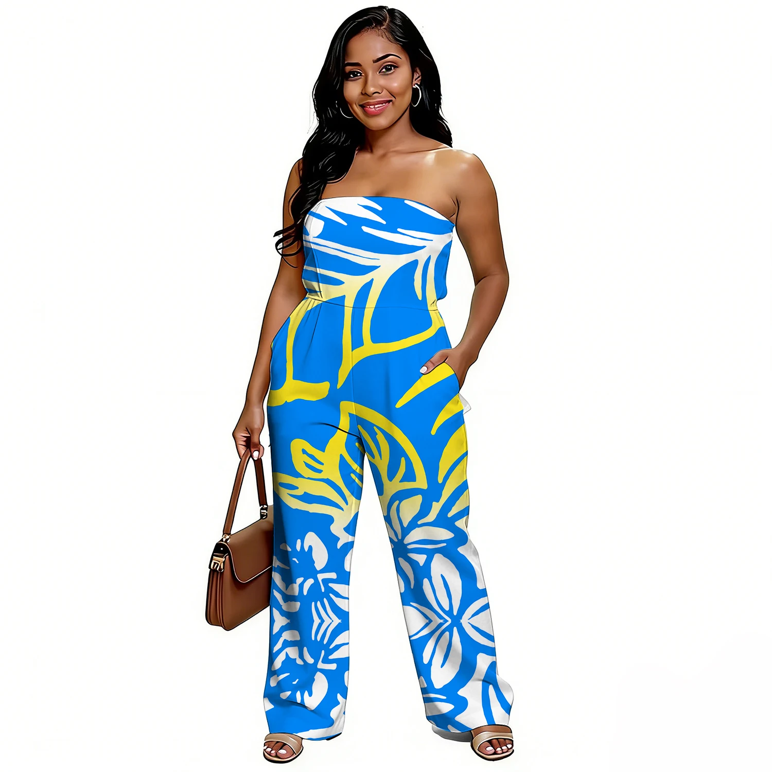 Fashionable Polynesian Custom Floral Print Pattern Women'S Plunging One-Piece Dress With Waistline Design For Women'S Clothing