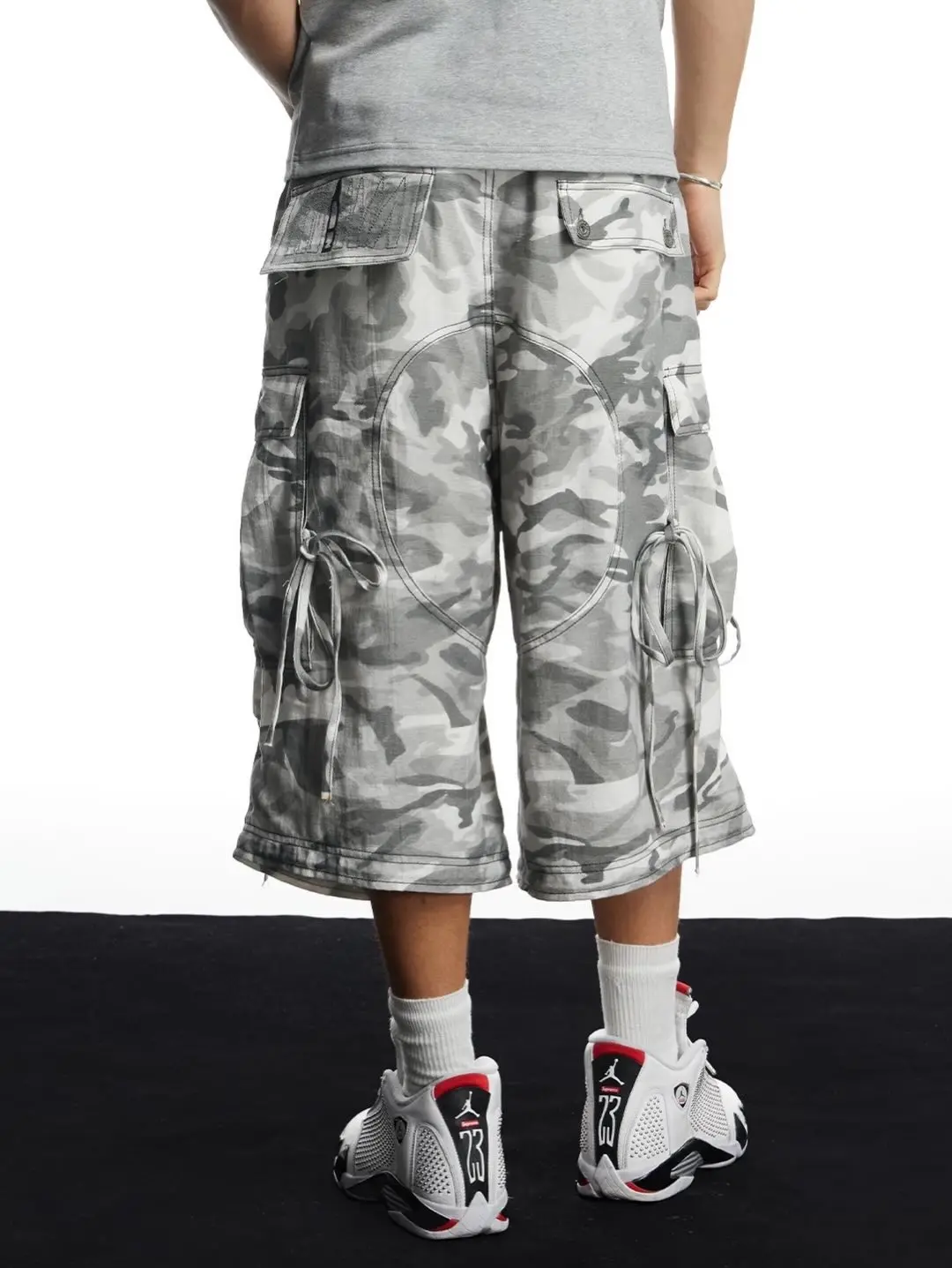 2026 new American retro high street camouflage strap workwear shorts with multiple pockets straight leg casual shorts trend ins