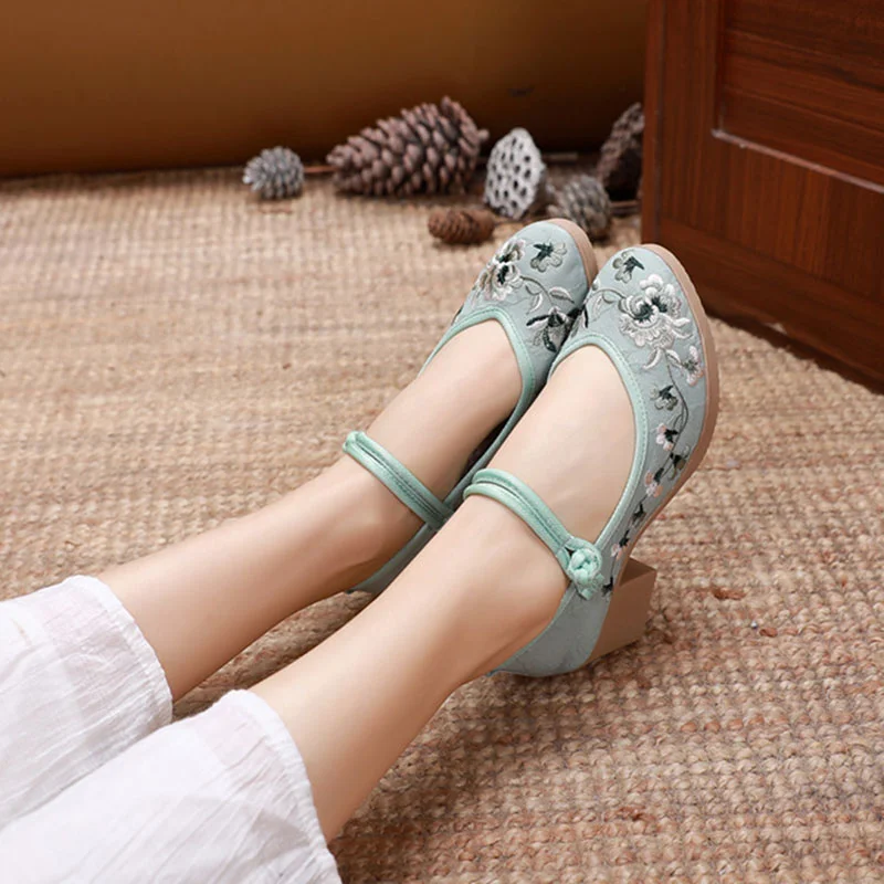 New Chinese Style Hanfu Shoes Cotton Hemp Shoes Retro Cloth Shoes Thick Soles High Heels Women\'s Shoes Retro Cloth Shoes