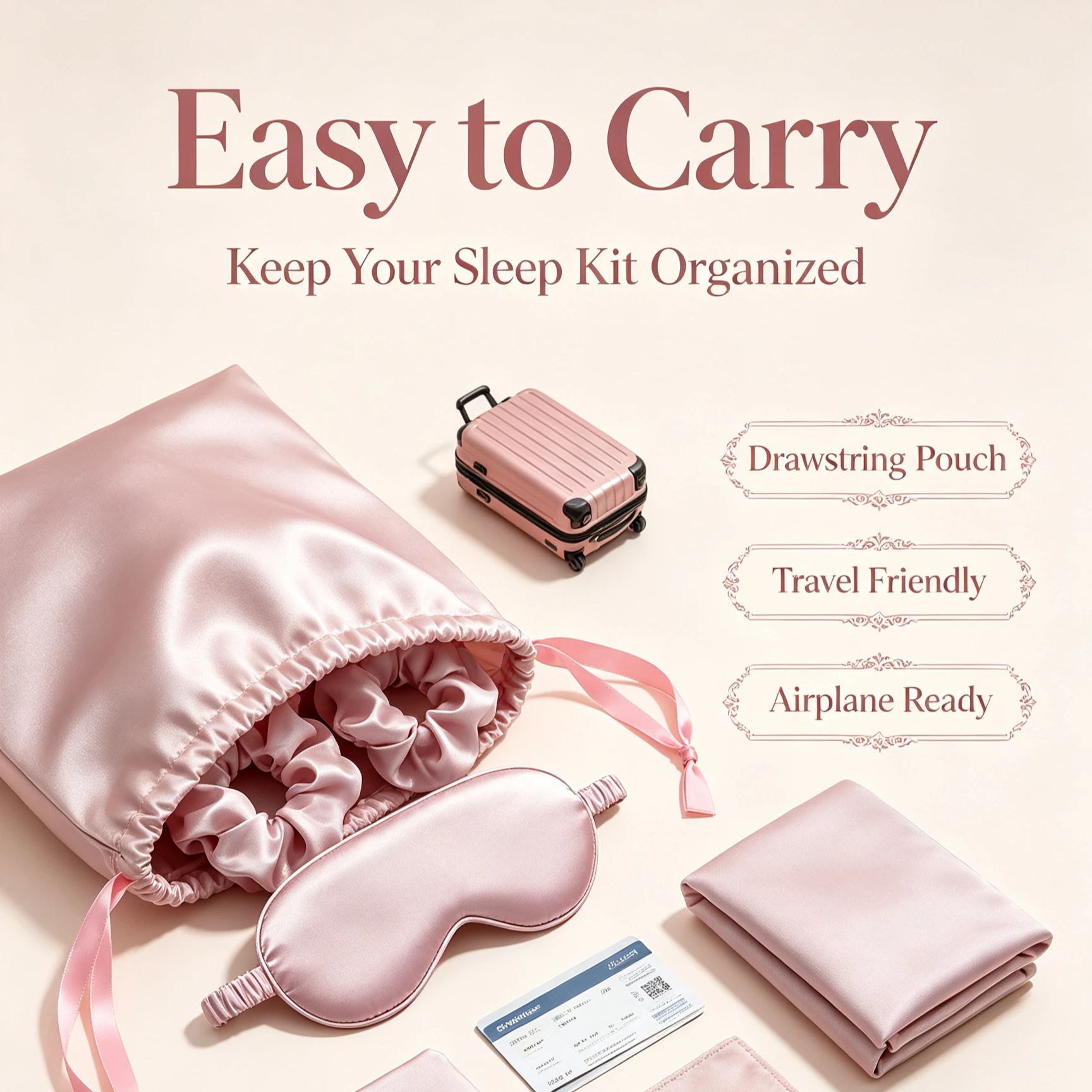 Imitation Silk Eyeshade Hair Scrunchie Storage Bag Set Light Block Mask Soft Skin Friendly Blindfold For Flight Overnight Relax