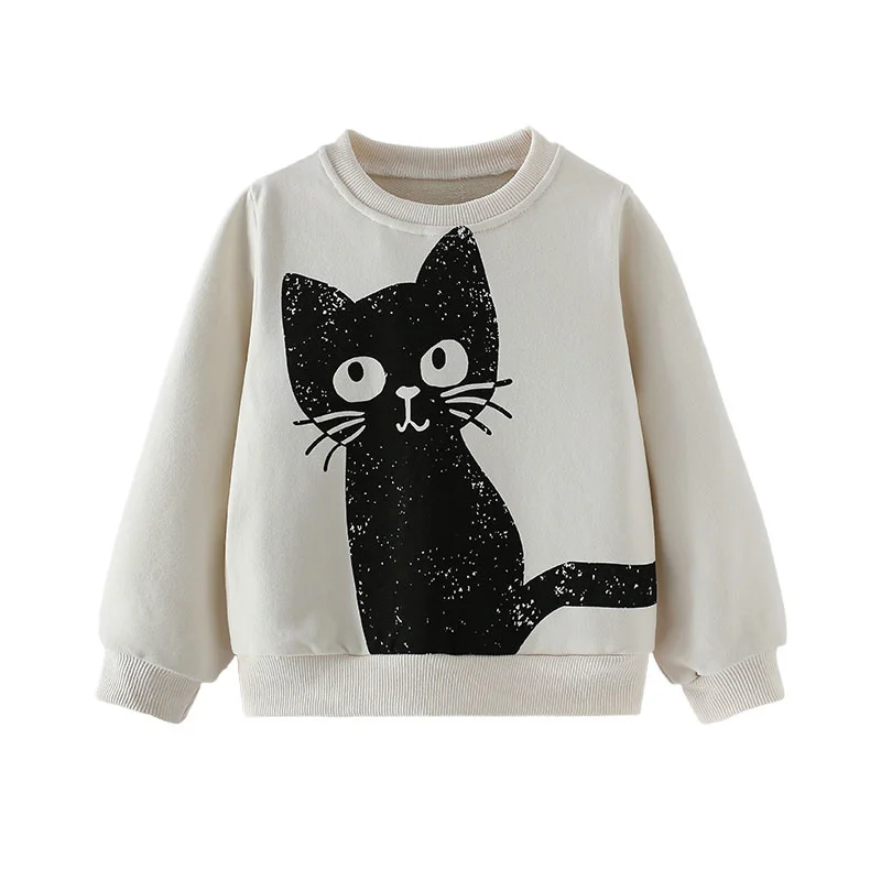 

3-8T Long Sleeve Boys Girls Sweatshirts Autumn Spring Toddler Kids Clothing Sport Cats Printed Baby Hooded Shirts