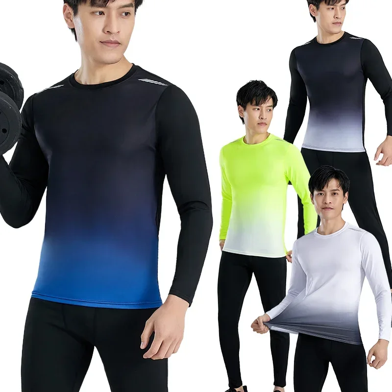 

Men Running T-shirt Outdoor Training Sportswear Gym Jogging Top Elastic Training Tee Fitness Workout Tight Sport Quick Dry