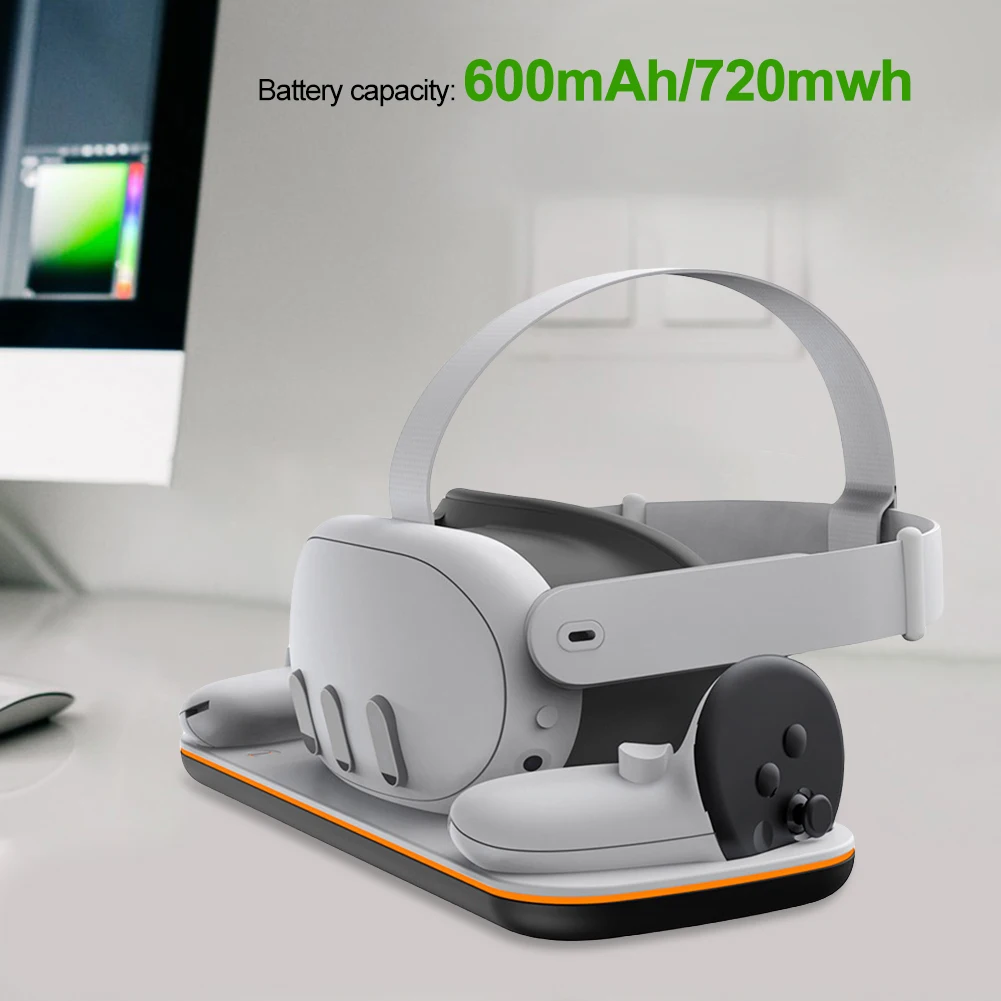 Contrôleur de casque VR, station de chargement pour casque, Base de charge rapide avec indicateur LED avec 2 piles rechargeables pour Meta Quest 3