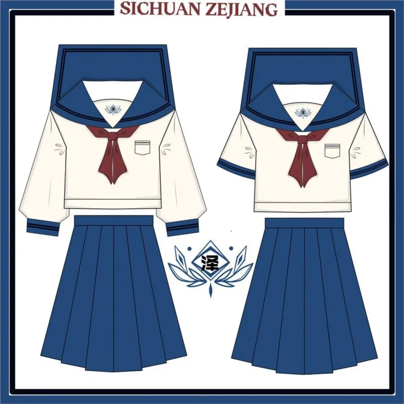 Blau jk Uniform Matrosen anzug Mädchen lange Ärmel College-Stil Uniform Anzug Frauen Cosplay Kostüme kurze Falten röcke Sets