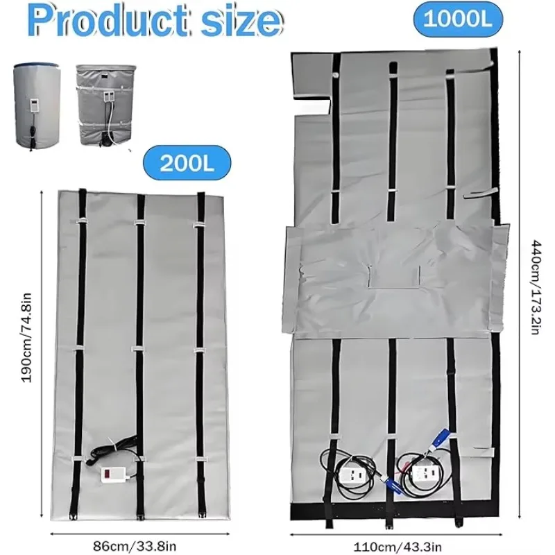 IBC and Drum Container Blanket Heater Insulation Jackets With Digital Thermostats and Plugs for Various Countries