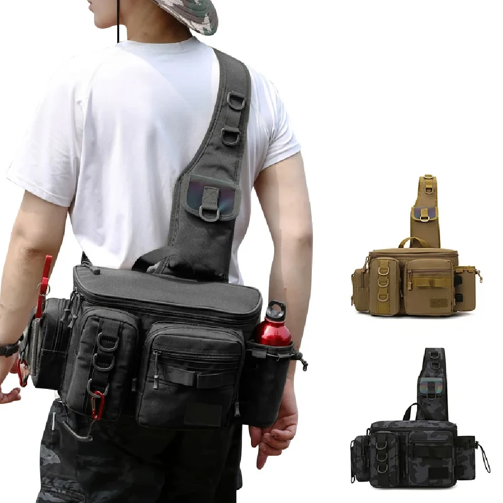 1PCS Fishing Portable Backpack Waist Bag with Rod Holder, Fly Fishing Sling Crossbody Fanny Pack for Fishing Camping Hiking
