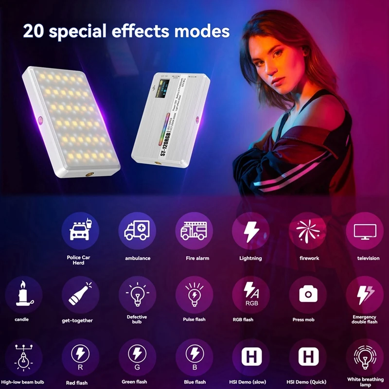 Bi-Color LED Selfie Light with Clip 3000mAh Rechargeable Battery Ideal for Video Conferences, Vlogs, and Laptop Use-ABFB