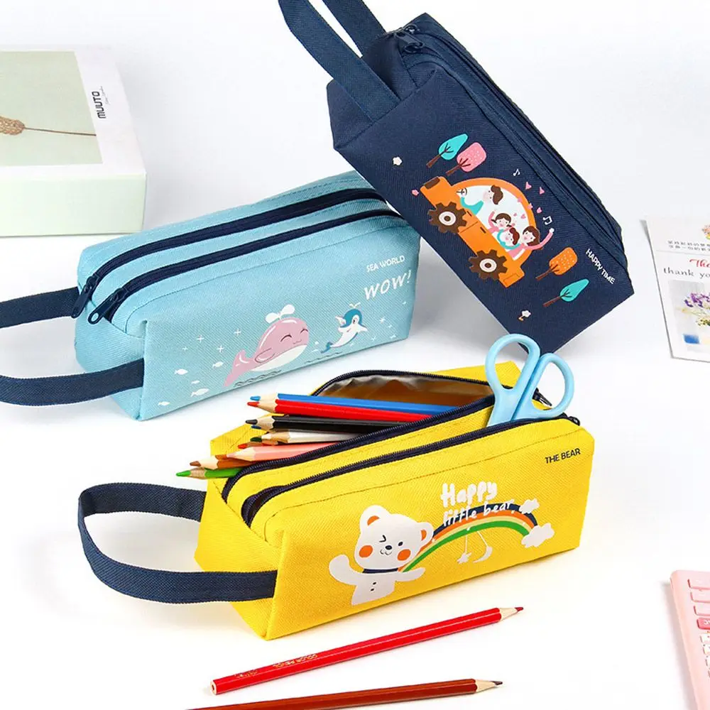 Creative Storage Box Double Zipper Oxford Cloth Cartoon Stationery Pencil Bag Double-layer