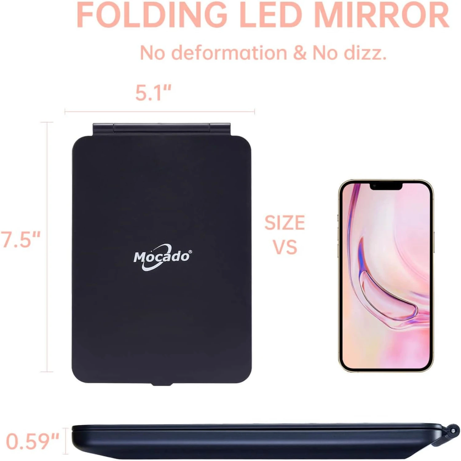 Foldable LED Tabletop Makeup Mirror - Portable and Convenient for Travel, Cosmetic, and Office Use - 7x9 inches with 3 Colors Li