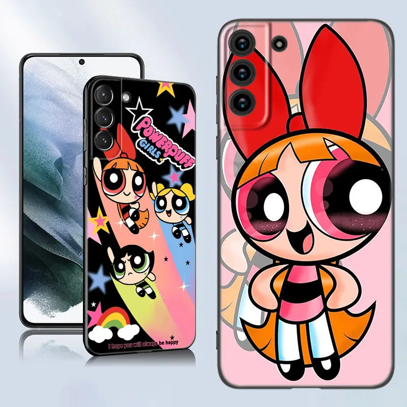 The P-Powerpuff Girls Black Silicone Phone Case For Samsung Galaxy S23 S21 S20 FE S24 S22 Ultra S10E S10 S9 S8 Plus